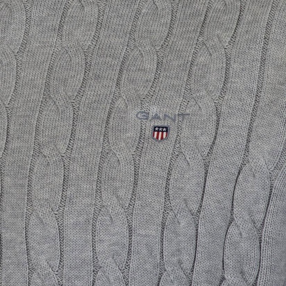 GANT Men’s 2XL Cable Knit Cotton Sweater NWT Grey Melange Crew Neck Jumper - Picture 4 of 5